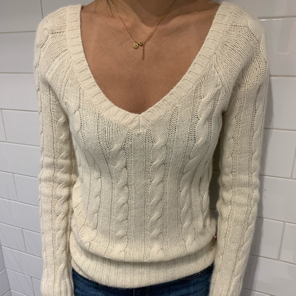 White cable knit sweater